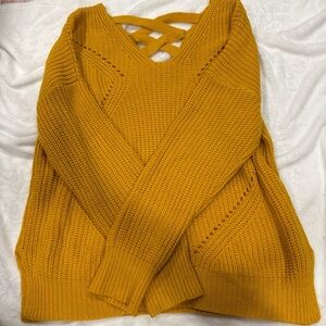 Charlotte Russe Mustard V-Neck Sweater with Crisscross Back